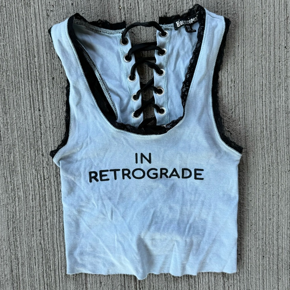 Horoscopes “In Retrograde” light blue tank top